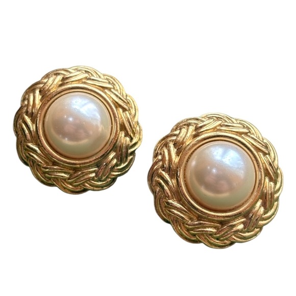 Dior Jewelry - Christian Dior Vintage Faux Pearl Gold Clip On Earrings